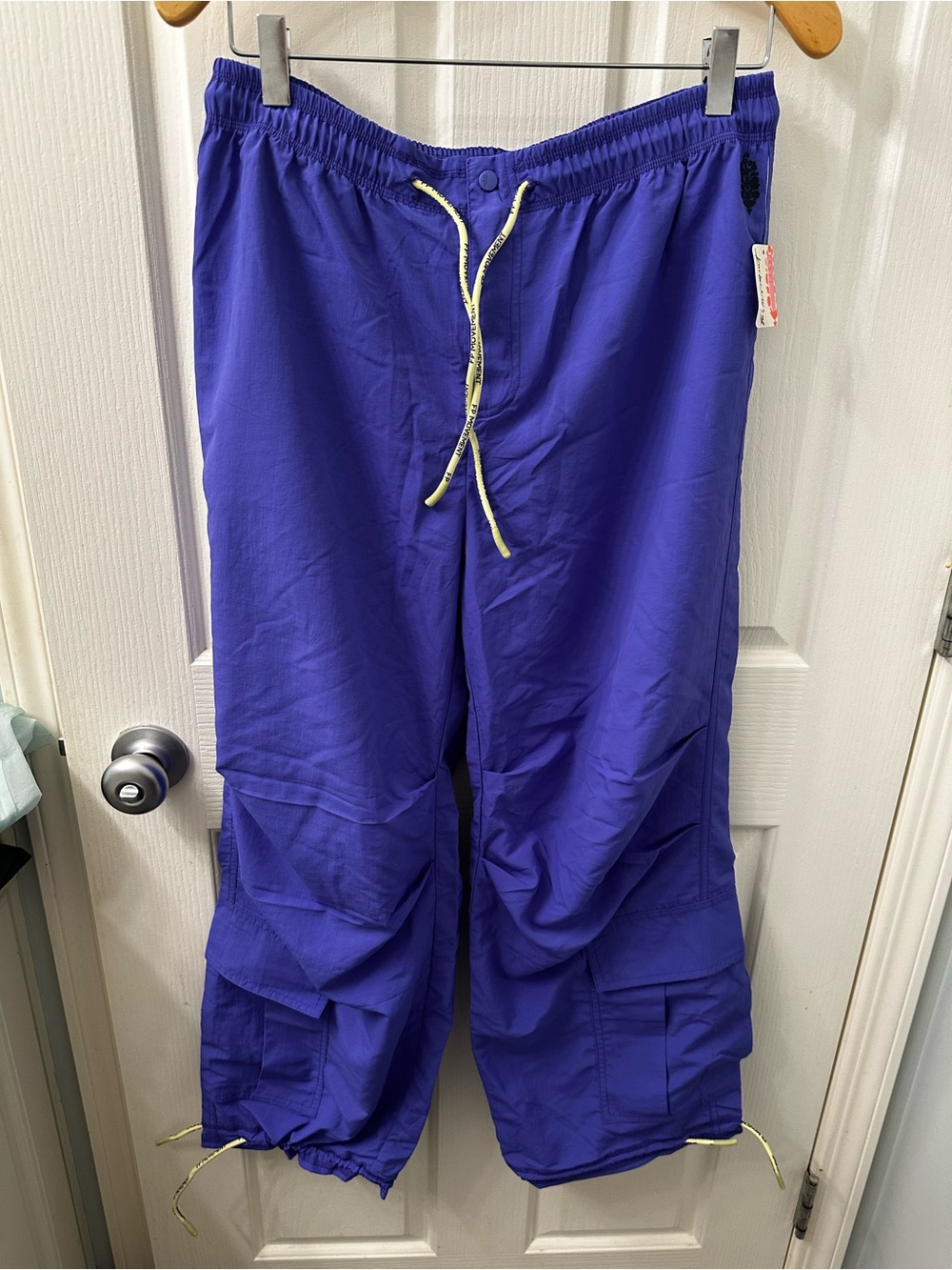 FP Movement by Free People Royal Blue Cargo Track Pants with Yellow Drawcords